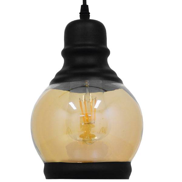 GloboStar® OLIVER 01505 Vintage Κρεμαστό Φωτιστικό Οροφής Μονόφωτο Μαύρο Γυάλινο Μελί Διάφανο Φ16 x Υ25cm - ledmania.gr