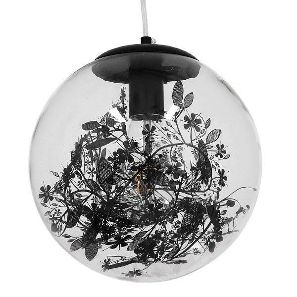 GloboStar® HARPER 01512 Μοντέρνο Κρεμαστό Φωτιστικό Οροφής Μονόφωτο Γυάλινο Διάφανο με Μαύρη Γιρλάντα Φ25 x Υ30cm - ledmania.gr