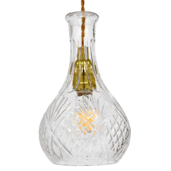 GloboStar® RUM 01514 Vintage Κρεμαστό Φωτιστικό Οροφής Μονόφωτο Γυάλινο Διάφανο Φ14 x Υ23cm - ledmania.gr