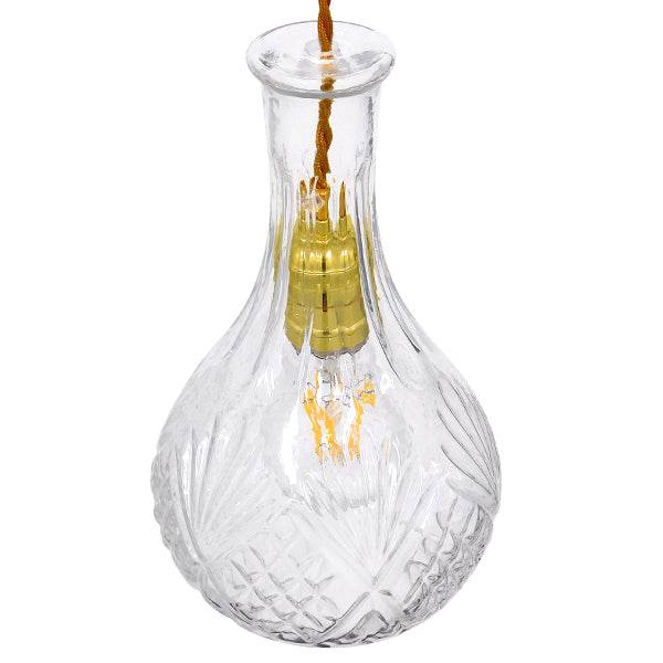 GloboStar® RUM 01514 Vintage Κρεμαστό Φωτιστικό Οροφής Μονόφωτο Γυάλινο Διάφανο Φ14 x Υ23cm - ledmania.gr
