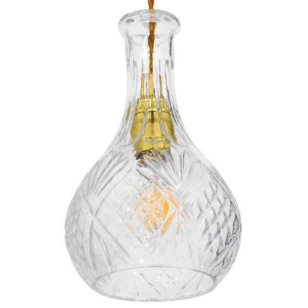 GloboStar® RUM 01514 Vintage Κρεμαστό Φωτιστικό Οροφής Μονόφωτο Γυάλινο Διάφανο Φ14 x Υ23cm - ledmania.gr