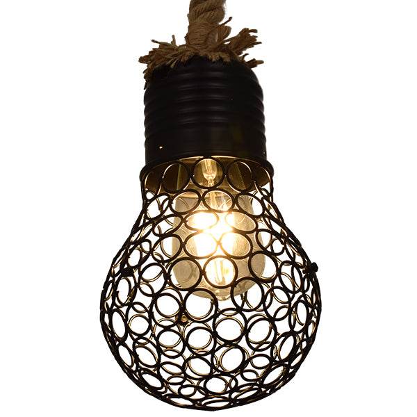 GloboStar® URBAN 01521 Vintage Industrial Κρεμαστό Φωτιστικό Οροφής Μονόφωτο Μαύρο Μεταλλικό Πλέγμα με Μπεζ Σχοινί Φ15 x Υ25cm - ledmania.gr
