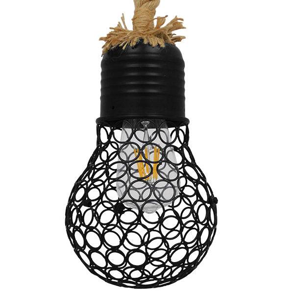 GloboStar® URBAN 01521 Vintage Industrial Κρεμαστό Φωτιστικό Οροφής Μονόφωτο Μαύρο Μεταλλικό Πλέγμα με Μπεζ Σχοινί Φ15 x Υ25cm - ledmania.gr