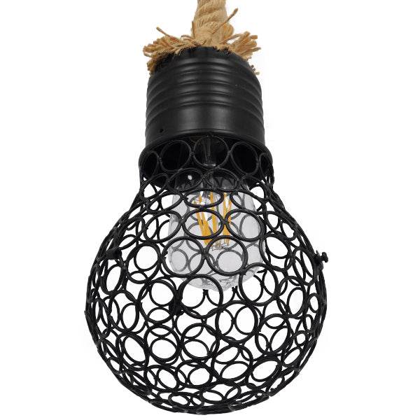 GloboStar® URBAN 01521 Vintage Industrial Κρεμαστό Φωτιστικό Οροφής Μονόφωτο Μαύρο Μεταλλικό Πλέγμα με Μπεζ Σχοινί Φ15 x Υ25cm - ledmania.gr