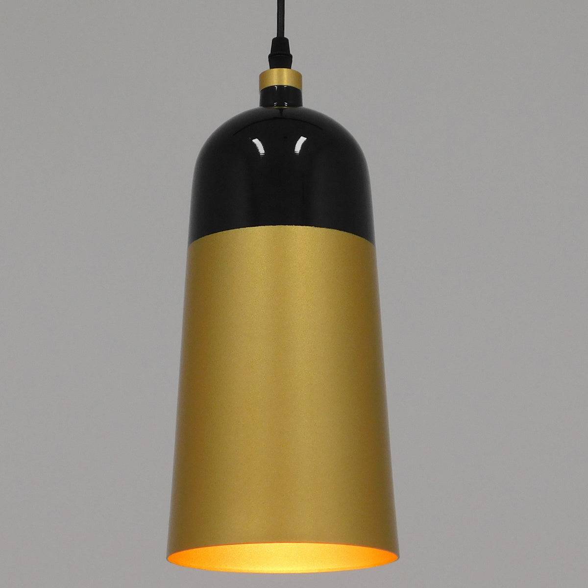 GloboStar® PALAZZO 01523 Μοντέρνο Κρεμαστό Φωτιστικό Οροφής Μονόφωτο Μαύρο - Χρυσό Μεταλλικό Καμπάνα Φ14 x Υ34cm - ledmania.gr