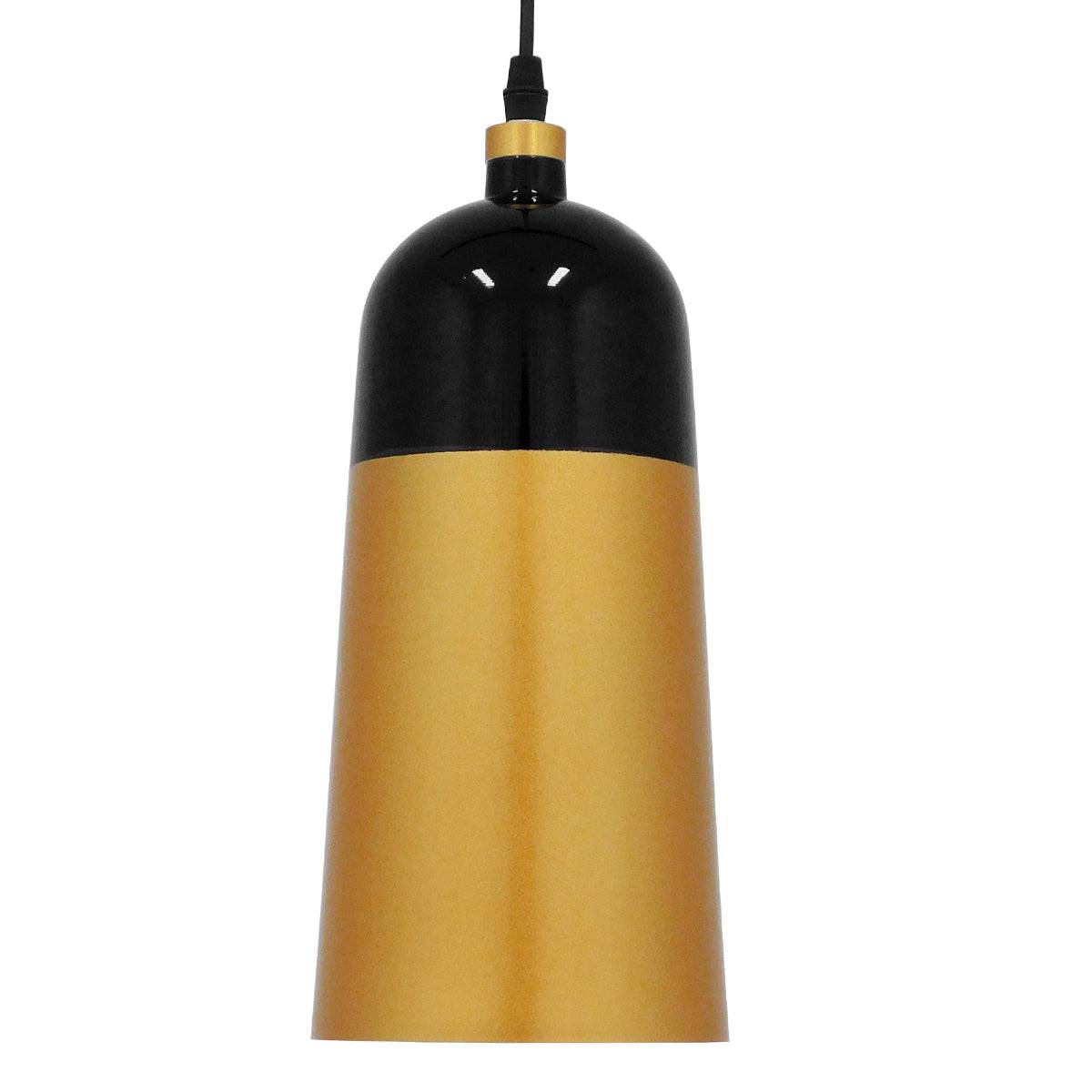 GloboStar® PALAZZO 01523 Μοντέρνο Κρεμαστό Φωτιστικό Οροφής Μονόφωτο Μαύρο - Χρυσό Μεταλλικό Καμπάνα Φ14 x Υ34cm - ledmania.gr