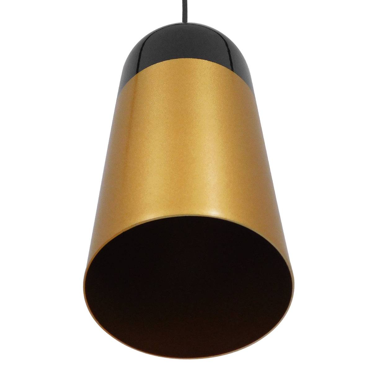 GloboStar® PALAZZO 01523 Μοντέρνο Κρεμαστό Φωτιστικό Οροφής Μονόφωτο Μαύρο - Χρυσό Μεταλλικό Καμπάνα Φ14 x Υ34cm - ledmania.gr