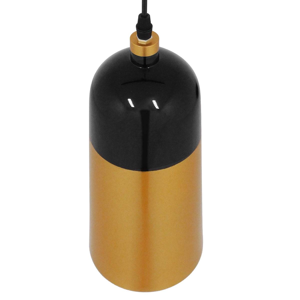 GloboStar® PALAZZO 01523 Μοντέρνο Κρεμαστό Φωτιστικό Οροφής Μονόφωτο Μαύρο - Χρυσό Μεταλλικό Καμπάνα Φ14 x Υ34cm - ledmania.gr