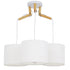 GloboStar® RAMSON 01526 Μοντέρνο Κρεμαστό Φωτιστικό Οροφής Τρίφωτο Λευκό με Ξύλο και Υφασμάτινα Καπελα Φ67 x Υ65cm - ledmania.gr