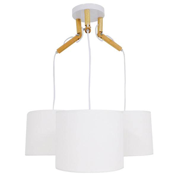 GloboStar® RAMSON 01526 Μοντέρνο Κρεμαστό Φωτιστικό Οροφής Τρίφωτο Λευκό με Ξύλο και Υφασμάτινα Καπελα Φ67 x Υ65cm - ledmania.gr