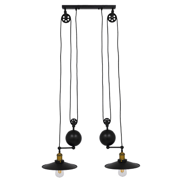 GloboStar® CARILO 01550 Vintage Industrial Κρεμαστό Φωτιστικό Οροφής Δίφωτο Μαύρο Μεταλλικό με Ρυθμιζόμενη Ανάρτηση Μ72 x Π26 x Υ120cm - ledmania.gr