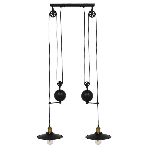 GloboStar® CARILO 01550 Vintage Industrial Κρεμαστό Φωτιστικό Οροφής Δίφωτο Μαύρο Μεταλλικό με Ρυθμιζόμενη Ανάρτηση Μ72 x Π26 x Υ120cm - ledmania.gr
