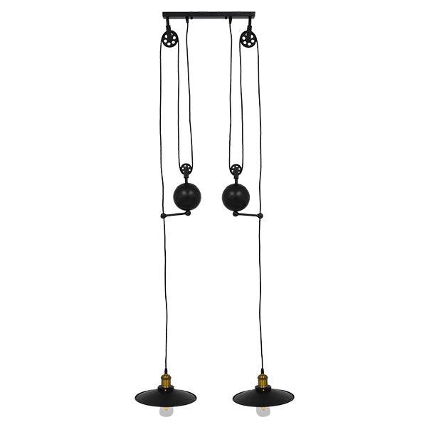 GloboStar® CARILO 01550 Vintage Industrial Κρεμαστό Φωτιστικό Οροφής Δίφωτο Μαύρο Μεταλλικό με Ρυθμιζόμενη Ανάρτηση Μ72 x Π26 x Υ120cm - ledmania.gr