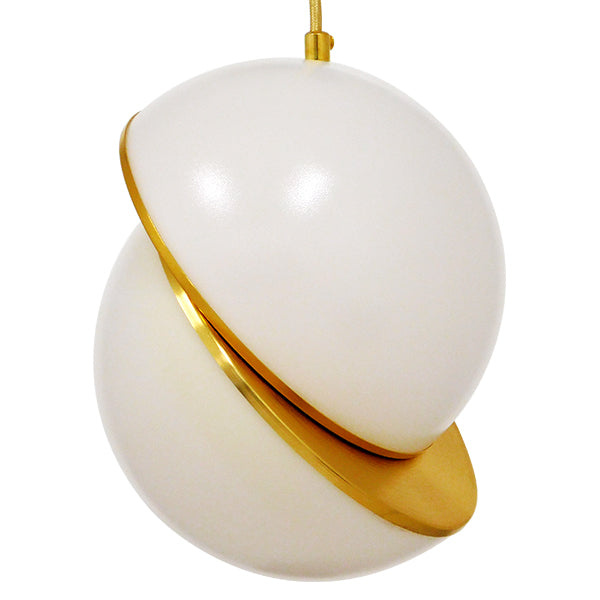 GloboStar® HUDSON 01554 Μοντέρνο Κρεμαστό Φωτιστικό Οροφής Μονόφωτο Λευκό με Χρυσό Φ20 x Υ25cm - ledmania.gr