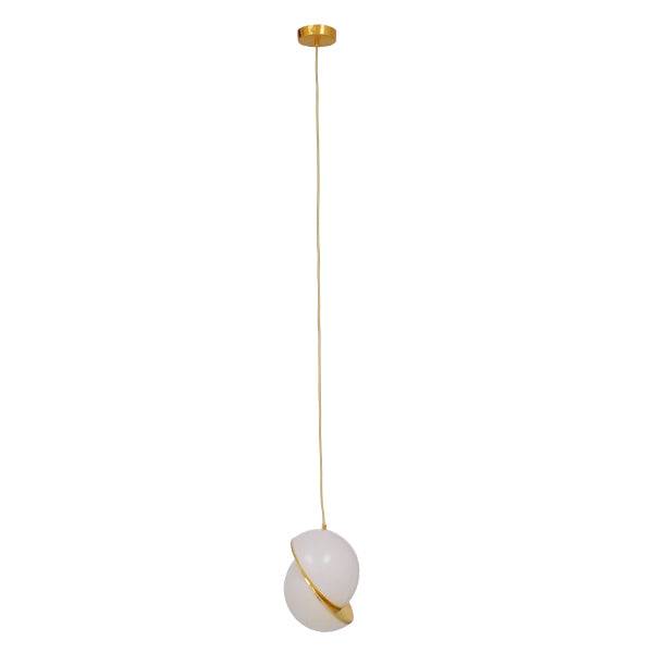 GloboStar® HUDSON 01554 Μοντέρνο Κρεμαστό Φωτιστικό Οροφής Μονόφωτο Λευκό με Χρυσό Φ20 x Υ25cm - ledmania.gr