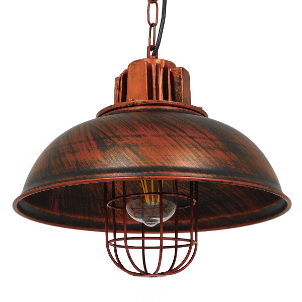 GloboStar® HARROW 01572 Vintage Industrial Κρεμαστό Φωτιστικό Οροφής Μονόφωτο Καφέ Σκουριά Μεταλλικό Πλέγμα Φ33 x Υ32cm - ledmania.gr
