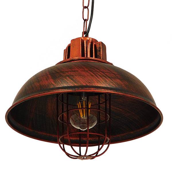 GloboStar® HARROW 01572 Vintage Industrial Κρεμαστό Φωτιστικό Οροφής Μονόφωτο Καφέ Σκουριά Μεταλλικό Πλέγμα Φ33 x Υ32cm - ledmania.gr