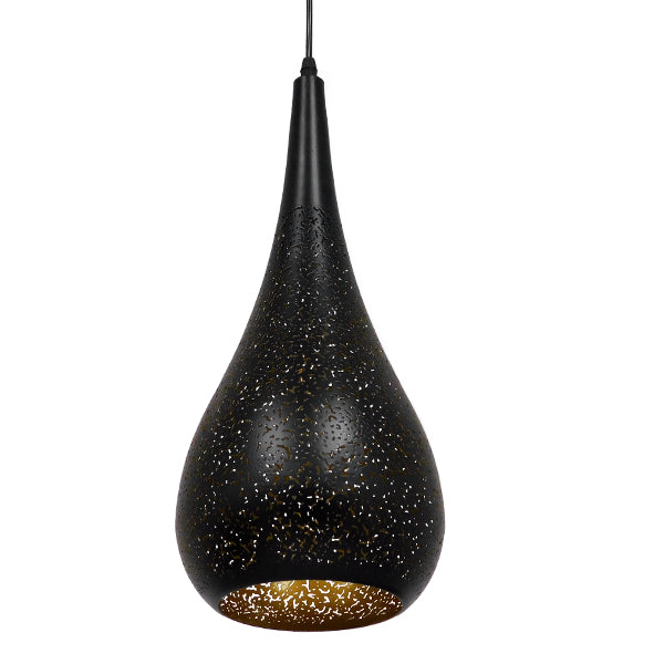 GloboStar® CORONA 01589 Μοντέρνο Κρεμαστό Φωτιστικό Οροφής Μονόφωτο Μαύρο με Χρυσό Μεταλλικό Καμπάνα Φ20 x Υ46cm - ledmania.gr