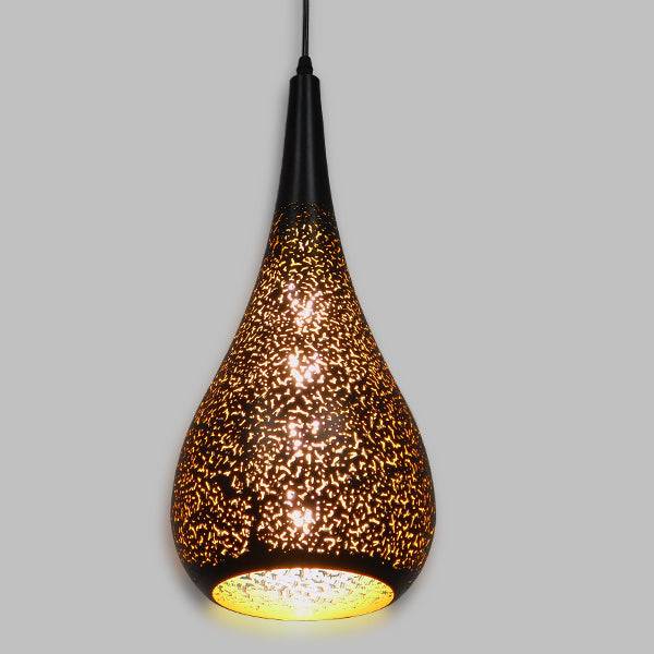 GloboStar® CORONA 01589 Μοντέρνο Κρεμαστό Φωτιστικό Οροφής Μονόφωτο Μαύρο με Χρυσό Μεταλλικό Καμπάνα Φ20 x Υ46cm - ledmania.gr