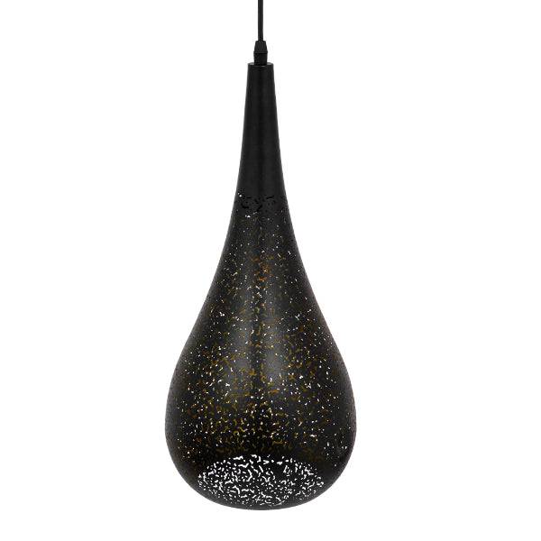 GloboStar® CORONA 01589 Μοντέρνο Κρεμαστό Φωτιστικό Οροφής Μονόφωτο Μαύρο με Χρυσό Μεταλλικό Καμπάνα Φ20 x Υ46cm - ledmania.gr
