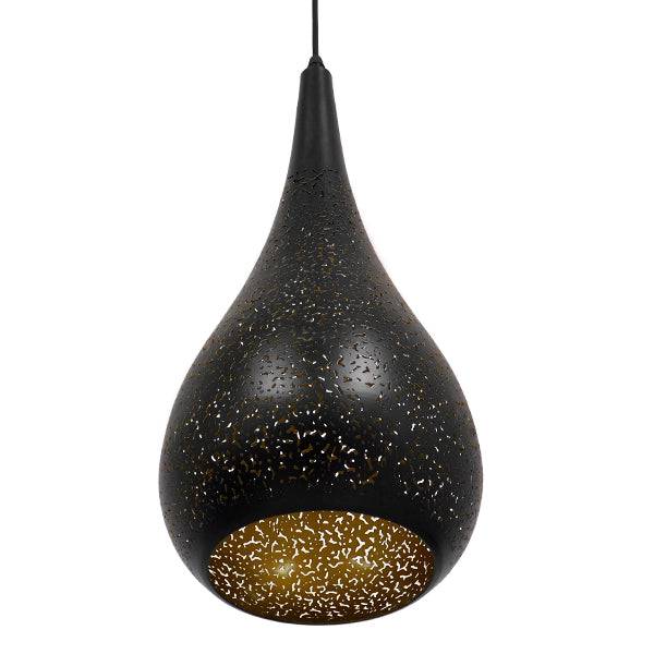 GloboStar® CORONA 01589 Μοντέρνο Κρεμαστό Φωτιστικό Οροφής Μονόφωτο Μαύρο με Χρυσό Μεταλλικό Καμπάνα Φ20 x Υ46cm - ledmania.gr