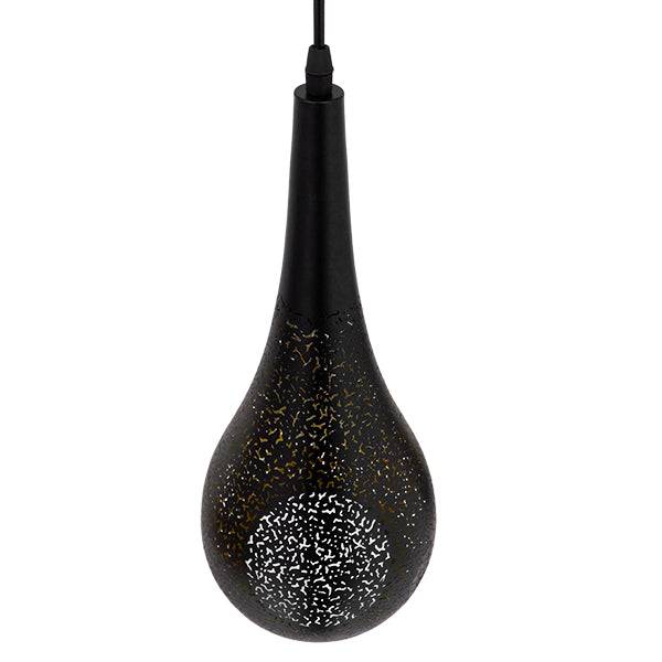 GloboStar® CORONA 01589 Μοντέρνο Κρεμαστό Φωτιστικό Οροφής Μονόφωτο Μαύρο με Χρυσό Μεταλλικό Καμπάνα Φ20 x Υ46cm - ledmania.gr
