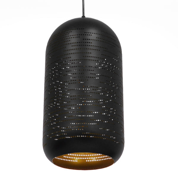 GloboStar® SAGA 01591 Μοντέρνο Κρεμαστό Φωτιστικό Οροφής Μονόφωτο Μαύρο με Χρυσό Μεταλλικό Καμπάνα Φ20 x Υ41cm - ledmania.gr
