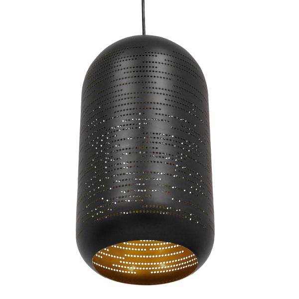 GloboStar® SAGA 01591 Μοντέρνο Κρεμαστό Φωτιστικό Οροφής Μονόφωτο Μαύρο με Χρυσό Μεταλλικό Καμπάνα Φ20 x Υ41cm - ledmania.gr