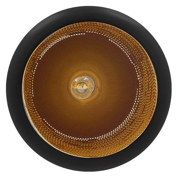 GloboStar® SAGA 01591 Μοντέρνο Κρεμαστό Φωτιστικό Οροφής Μονόφωτο Μαύρο με Χρυσό Μεταλλικό Καμπάνα Φ20 x Υ41cm - ledmania.gr