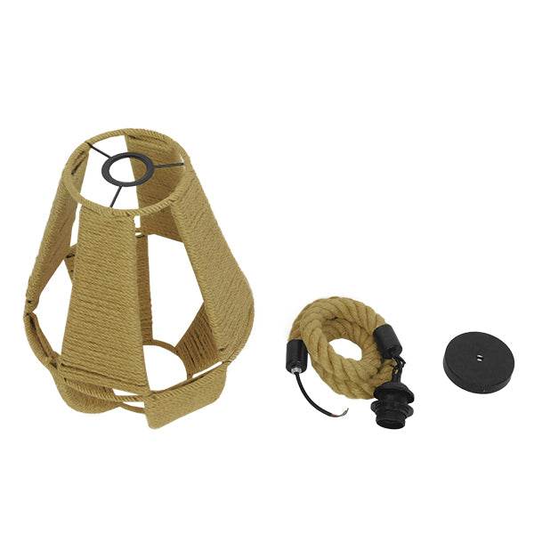 GloboStar® POLIA 01608 Vintage Κρεμαστό Φωτιστικό Οροφής Μονόφωτο Πλέγμα με Μπεζ Σχοινί Φ30 x Υ42cm - ledmania.gr