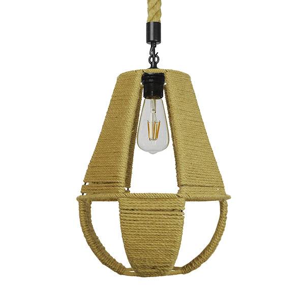 GloboStar® POLIA 01608 Vintage Κρεμαστό Φωτιστικό Οροφής Μονόφωτο Πλέγμα με Μπεζ Σχοινί Φ30 x Υ42cm - ledmania.gr