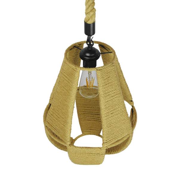 GloboStar® POLIA 01608 Vintage Κρεμαστό Φωτιστικό Οροφής Μονόφωτο Πλέγμα με Μπεζ Σχοινί Φ30 x Υ42cm - ledmania.gr