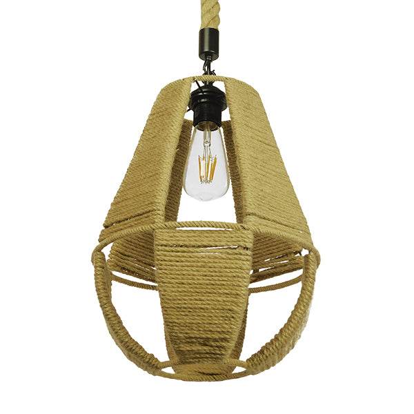 GloboStar® POLIA 01608 Vintage Κρεμαστό Φωτιστικό Οροφής Μονόφωτο Πλέγμα με Μπεζ Σχοινί Φ30 x Υ42cm - ledmania.gr