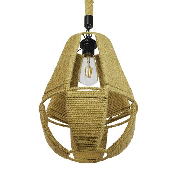 GloboStar® POLIA 01608 Vintage Κρεμαστό Φωτιστικό Οροφής Μονόφωτο Πλέγμα με Μπεζ Σχοινί Φ30 x Υ42cm - ledmania.gr