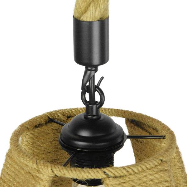 GloboStar® POLIA 01608 Vintage Κρεμαστό Φωτιστικό Οροφής Μονόφωτο Πλέγμα με Μπεζ Σχοινί Φ30 x Υ42cm - ledmania.gr