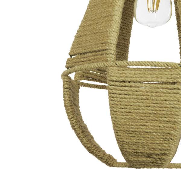 GloboStar® POLIA 01608 Vintage Κρεμαστό Φωτιστικό Οροφής Μονόφωτο Πλέγμα με Μπεζ Σχοινί Φ30 x Υ42cm - ledmania.gr