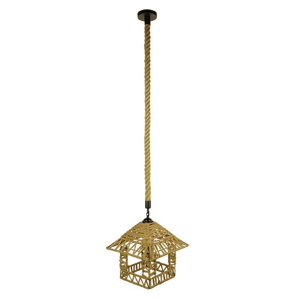 GloboStar® SPIKY 01613 Vintage Κρεμαστό Φωτιστικό Οροφής Μονόφωτο Πλέγμα με Μπεζ Σχοινί Φ43 x Υ28cm - ledmania.gr