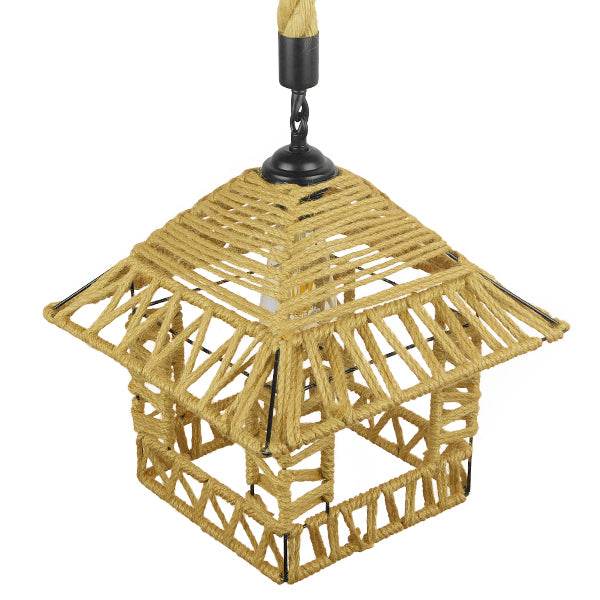 GloboStar® SPIKY 01613 Vintage Κρεμαστό Φωτιστικό Οροφής Μονόφωτο Πλέγμα με Μπεζ Σχοινί Φ43 x Υ28cm - ledmania.gr