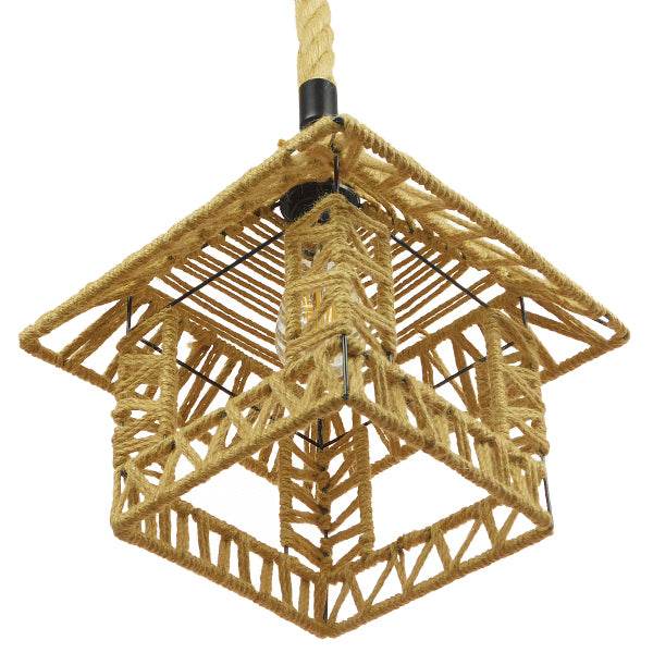 GloboStar® SPIKY 01613 Vintage Κρεμαστό Φωτιστικό Οροφής Μονόφωτο Πλέγμα με Μπεζ Σχοινί Φ43 x Υ28cm - ledmania.gr