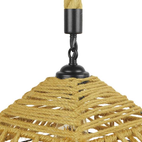 GloboStar® SPIKY 01613 Vintage Κρεμαστό Φωτιστικό Οροφής Μονόφωτο Πλέγμα με Μπεζ Σχοινί Φ43 x Υ28cm - ledmania.gr