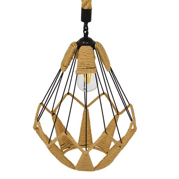 GloboStar® CONICAL 01617 Vintage Κρεμαστό Φωτιστικό Οροφής Μονόφωτο Πλέγμα με Μπεζ Σχοινί Φ31 x Υ38cm - ledmania.gr