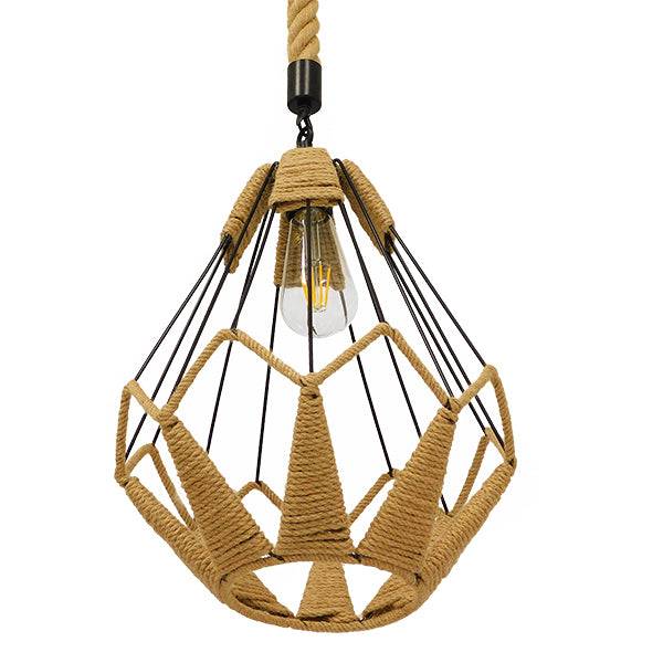 GloboStar® CONICAL 01617 Vintage Κρεμαστό Φωτιστικό Οροφής Μονόφωτο Πλέγμα με Μπεζ Σχοινί Φ31 x Υ38cm - ledmania.gr