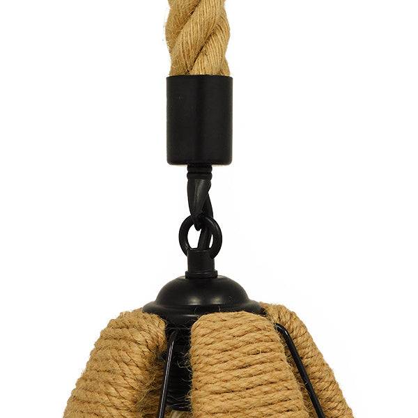 GloboStar® CONICAL 01617 Vintage Κρεμαστό Φωτιστικό Οροφής Μονόφωτο Πλέγμα με Μπεζ Σχοινί Φ31 x Υ38cm - ledmania.gr