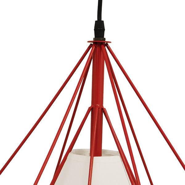 GloboStar® KAIRI 01620 Μοντέρνο Industrial Κρεμαστό Φωτιστικό Οροφής Μονόφωτο Κόκκινο με Άσπρο Ύφασμα Μεταλλικό Πλέγμα Φ38 x Υ39cm - ledmania.gr