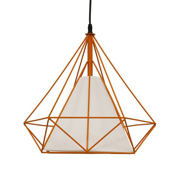 GloboStar® KAIRI 01621 Μοντέρνο Industrial Κρεμαστό Φωτιστικό Οροφής Μονόφωτο Πορτοκαλί με Άσπρο Ύφασμα Μεταλλικό Πλέγμα Φ38 x Υ39cm - ledmania.gr