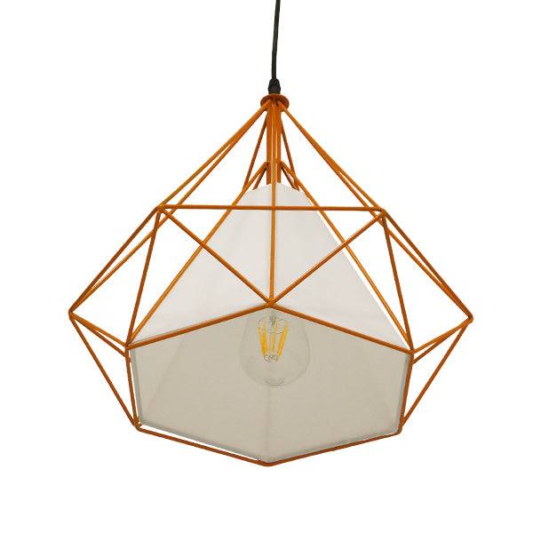 GloboStar® KAIRI 01621 Μοντέρνο Industrial Κρεμαστό Φωτιστικό Οροφής Μονόφωτο Πορτοκαλί με Άσπρο Ύφασμα Μεταλλικό Πλέγμα Φ38 x Υ39cm - ledmania.gr