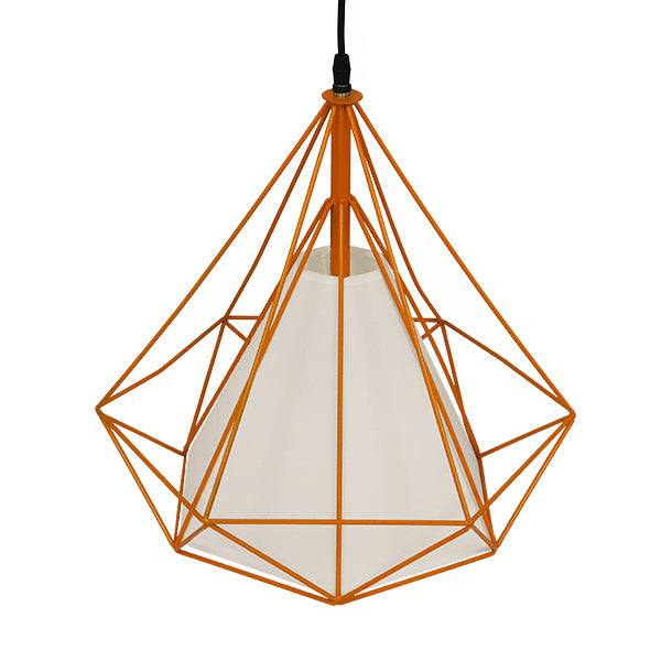 GloboStar® KAIRI 01621 Μοντέρνο Industrial Κρεμαστό Φωτιστικό Οροφής Μονόφωτο Πορτοκαλί με Άσπρο Ύφασμα Μεταλλικό Πλέγμα Φ38 x Υ39cm - ledmania.gr
