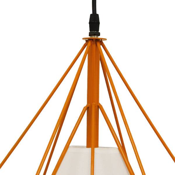 GloboStar® KAIRI 01621 Μοντέρνο Industrial Κρεμαστό Φωτιστικό Οροφής Μονόφωτο Πορτοκαλί με Άσπρο Ύφασμα Μεταλλικό Πλέγμα Φ38 x Υ39cm - ledmania.gr