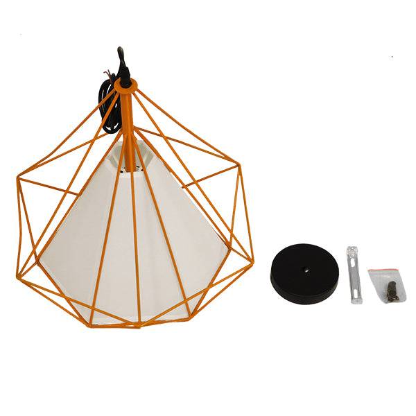 GloboStar® KAIRI 01621 Μοντέρνο Industrial Κρεμαστό Φωτιστικό Οροφής Μονόφωτο Πορτοκαλί με Άσπρο Ύφασμα Μεταλλικό Πλέγμα Φ38 x Υ39cm - ledmania.gr