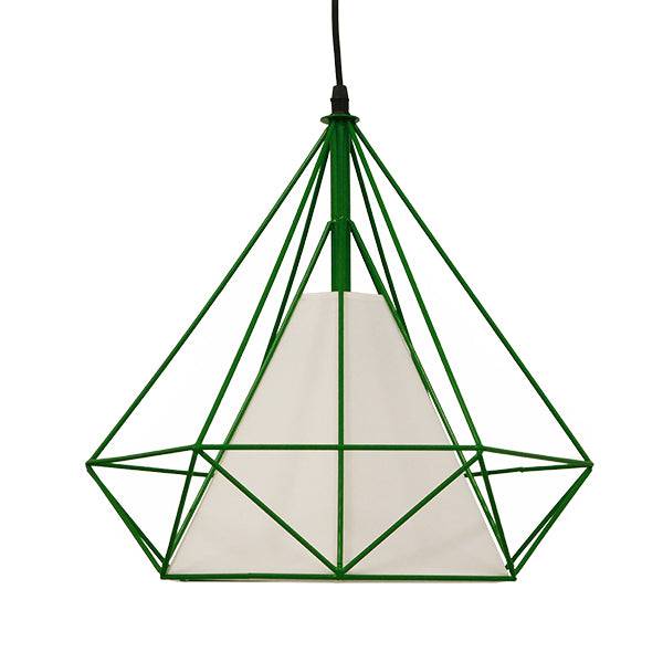 GloboStar® KAIRI 01622 Μοντέρνο Industrial Κρεμαστό Φωτιστικό Οροφής Μονόφωτο Πράσινο με Άσπρο Ύφασμα Μεταλλικό Πλέγμα Φ38 x Υ39cm - ledmania.gr